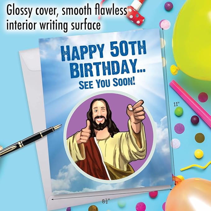 NobleWorks - 50th Funny Birthday Greeting Card (8.5 x 11 Inch) - 50 Years Old, Big Milestone Birthday Humor Card from Group - See You Soon 50 J9065MBG