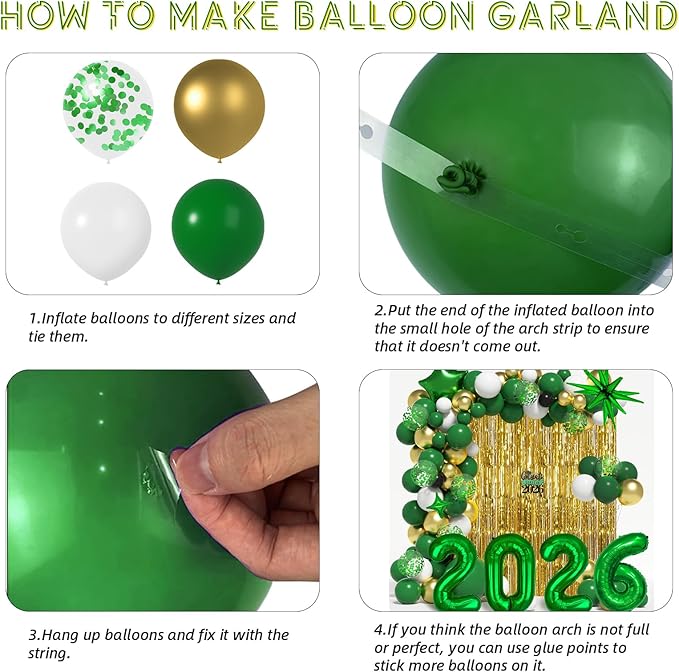 Graduation Balloon Garland Arch Kit for Graduation Decorations Class of 2026 - Dark Green Gold and White Balloon Different Sizes 5 12 18 Inch Graduations Balloons Arch for Grad Party Supplies