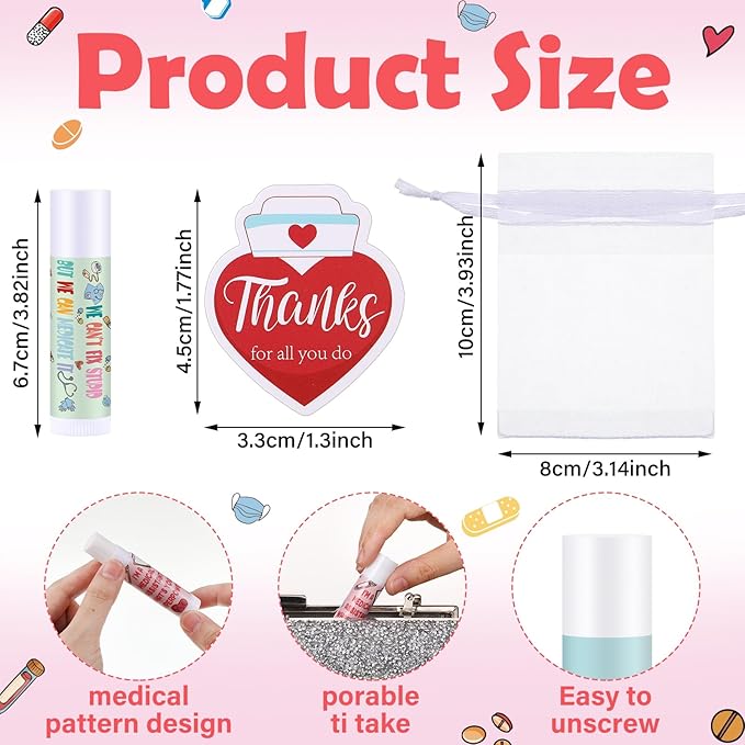 36 Set Medical Assistant Gift MA Lip Balm Thank You Tag Organza Bag Medical Assistants Appreciation Gift for Doctor Nurse Healthcare Nursing Accessory Valentine's Day CMA Recognition Favors