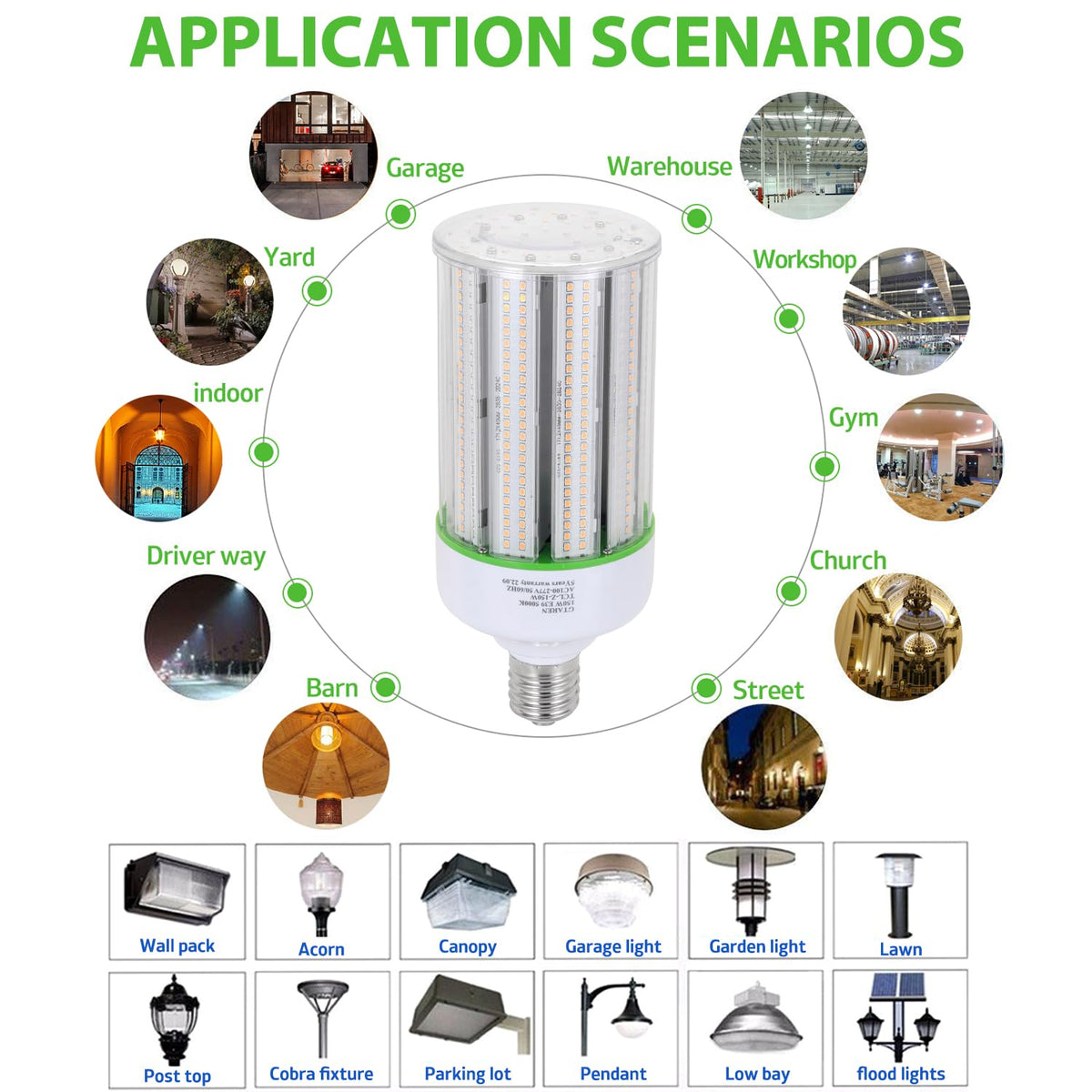 GTAREN 150W LED Corn Cob Light Bulb 2Pack,Equivalent 600W Metal Halide HPS HID CFL,5000K Daylight,E39 Mogul Base LED Retrofit Bulb,for Commercial Industrial Lighting Gyms Workshop Bay Light Fixture