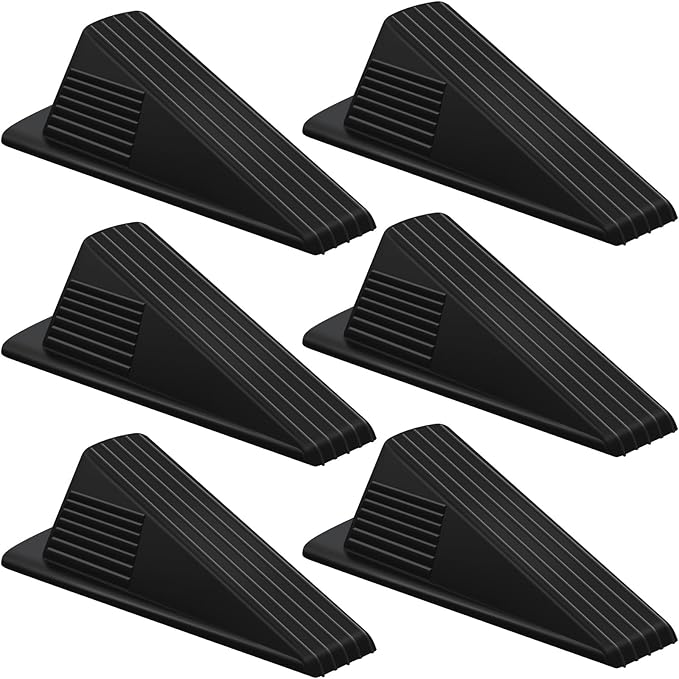 Frienda 6 Pcs Jumbo Door Stoppers Heavy Duty Door Stopper Tall up to 2inch Tall Wedge TPR Large Wedge Stackable Big Rubber Doorstop for Hotel Carpet Hardwood Concrete and Tile (Black)