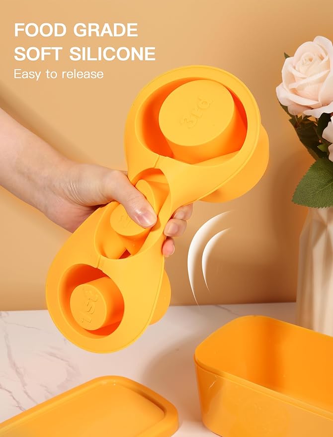 Ice Cube Tray for Tumbler Cup 30Oz-40Oz, 3 Pcs Silicone Cylinder Ice Mold with Lid and Bin for Freezer, Easy Fill and Release Ice Maker for Whiskey, Cocktail BPA-Free (Yellow, 40Oz-Type1)