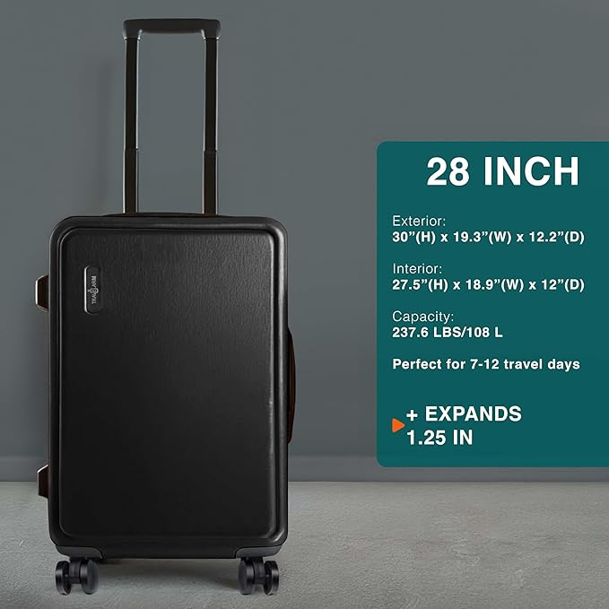 TRAVELARIM 28 Inch Luggage with Spinner Wheels, Hard Shell Suitcase with TSA Locks for Luggage, Travel Large Suitcase, Expandable Hard Shell Suitcases, Black