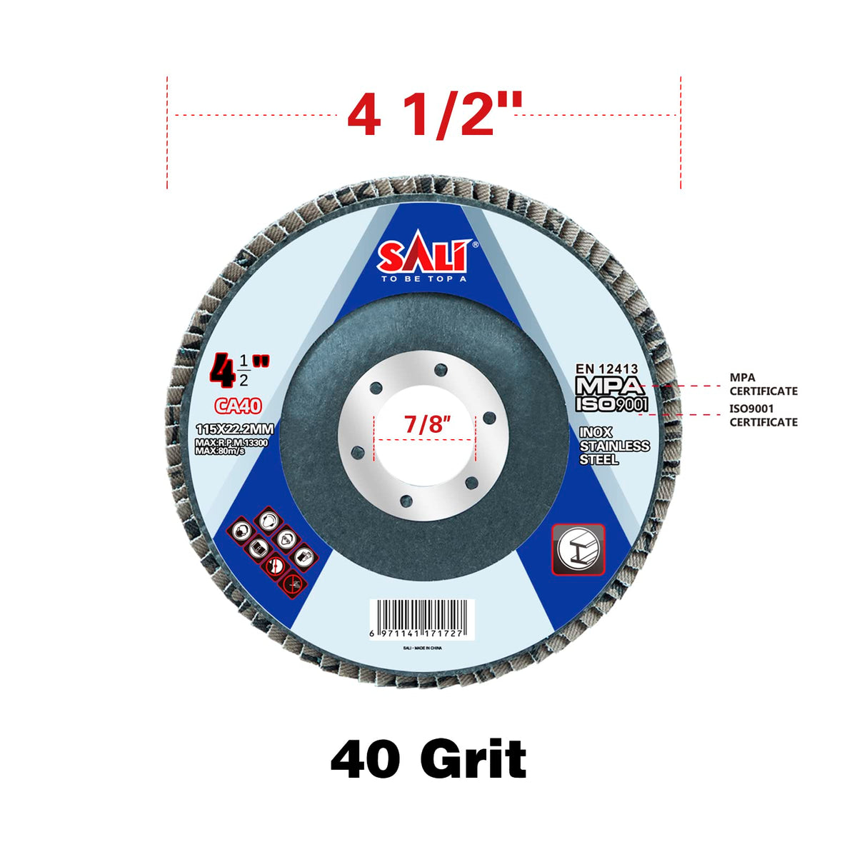 Sali 48 Pack Flap Disc 40 Grit 4.5" x 7/8-Inch Sanding Disc Bevel Type #29 Premium and Industrial Grade Angle Grinder Grinding Wheel High Performance Edge Grinding