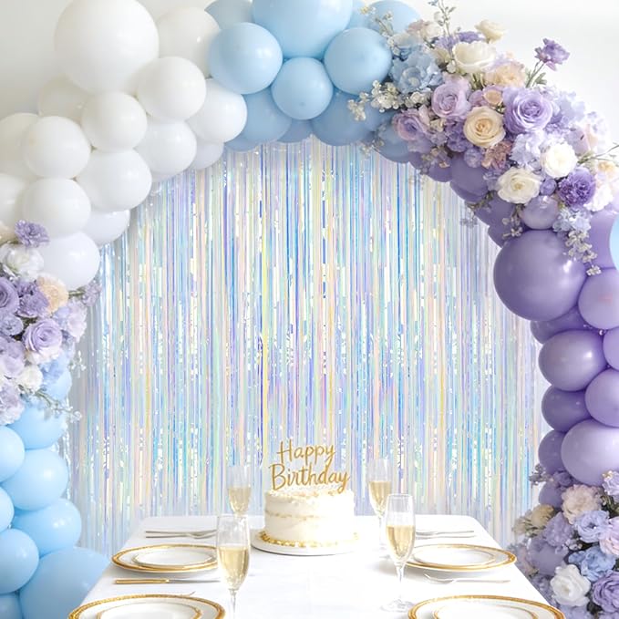 jijAcraft 3 Pack Iridescent Tinsel Foil Fringe Curtain, Holographic Party Photo Backdrop for Mermaid Party Birthday Graduation Engagement Bridal Shower Bachelorette New Year Baby Shower Party Decor
