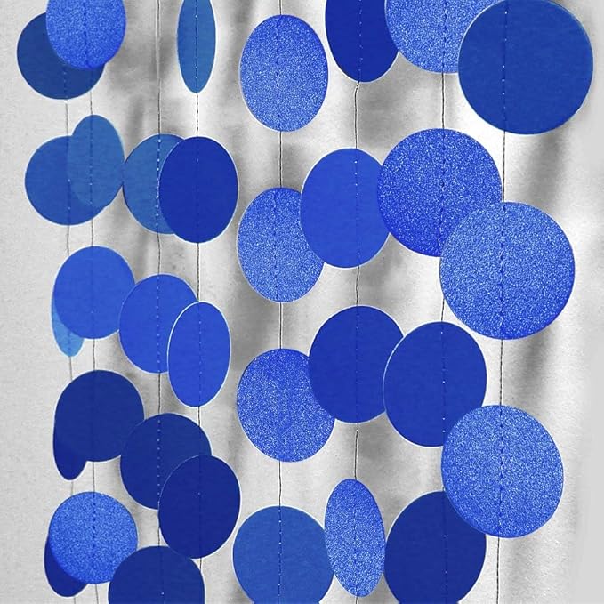 Cheerland Navy Blue Circle Dot Garland Royal Blue Party Decorations Hanging Banner Streamers Blue Birthday Decorations Photo Backdrop for Baby Shower Bridal Shower Graduation Wedding Kids Party Decor