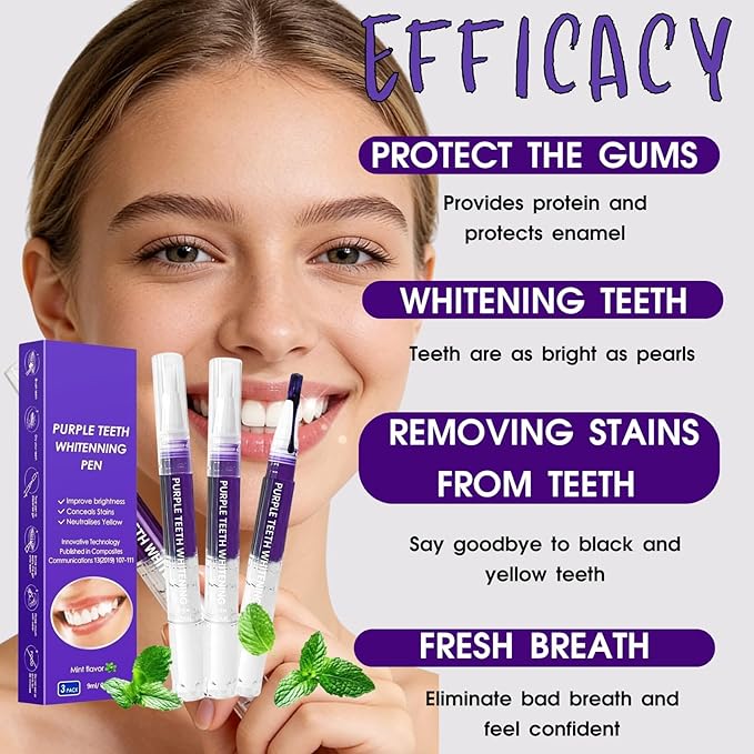 3Pcs Teeth Whitening Pen, Teeth Whitener Pen Gel Effective Tooth Whitening Pens Kit for Stain Removal, Friendly, Painless, Low Sensitivity, Portable for Home Use
