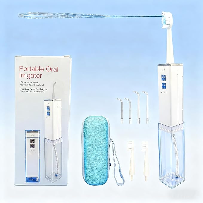 Water Flosser & Toothbrush Combo-Portable Dental Oral Irrigator, 4 Nozzles, 2 Brush Heads, Travel Case,IPX7 Waterproof.with Powerful Water Pump, Adjustable Water Pressure,1400 PPM. White