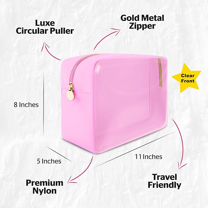 DANCOUR Clear Makeup Bag Large Pouch Cosmetic Travel Bag TSA Approved Light Pink Clear Cosmetic Case Organizer