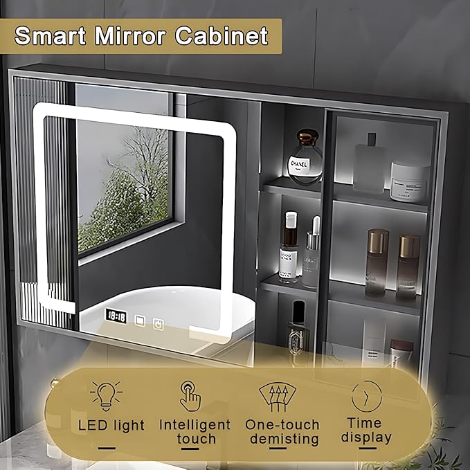 Gray 44IN Modern Bathroom Vanity - Wall-Mounted Bathroom Storage Cabinet & Bathroom Vanity with Sink, Bathroom Medicine Cabinet Wall Mounted, Defogging & Led Lighting | Bathroom Cabinet Slim