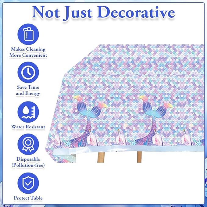 Mermaid Party Supplies Tableware Set,Purple Birthday Decoration Including Plates Napkins Cups Invitation Cards Banners Tablecloths Knife Fork Straws for Party Baby Shower Decorations,Serves 20