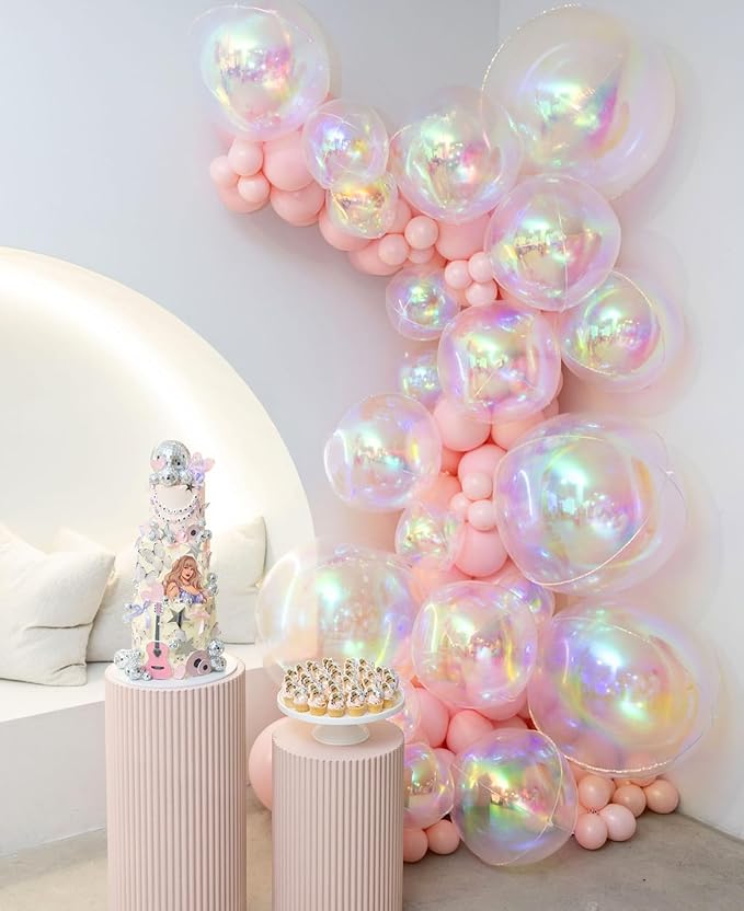 Biapian 12 Pcs Iridescent Foil Balloons, 22" 15" 10" 4D Clear Ball Shape Balloons, Different Size Holographic Balloons Transparent for Little Mermaid Birthday Wedding Sea Baby Shower Party decorations