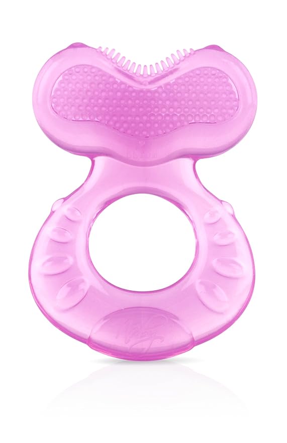 Nuby Silicone Teethe-EEZ Teether with Bristles, Includes Hygienic Case, Colors May Vary