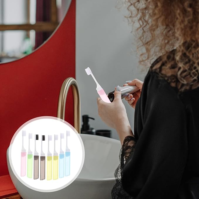 SEWOART 8Pcs Portable Folding Travel Toothbrush with Soft Bristles and PP Handle Lightweight and Pocket-Sized for Camping Business Trips and Hotel Use Random Color