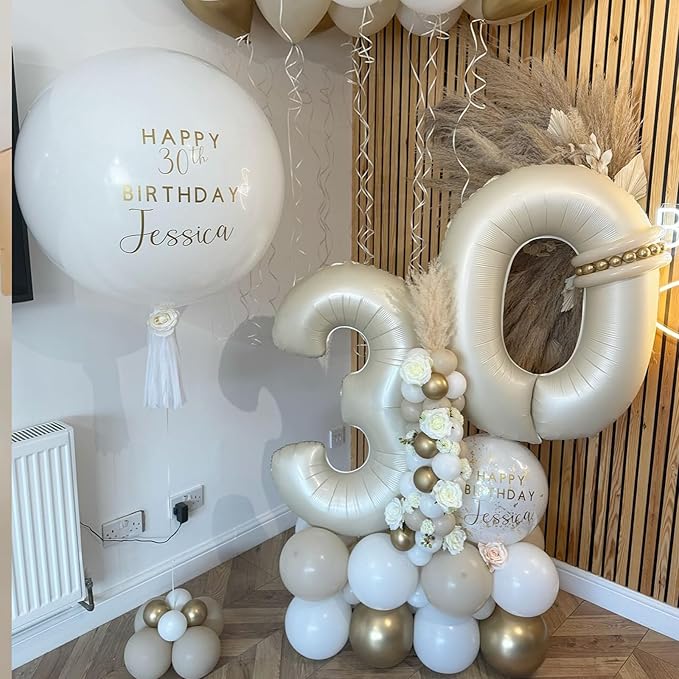 Number 3 Balloon Beige,40 Inch Large Cream Foil 3 Helium Balloons for Boys Girls Birthday Anniversary Decorations