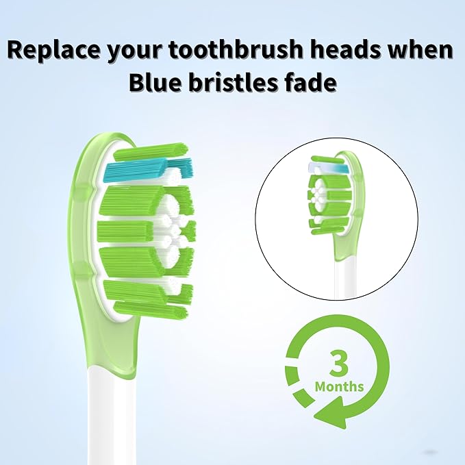 8 Standard Replacement Heads for Philips Sonicare, Click-on Electric Toothbrush Heads with Soft TPE Bumper & Noise Reduction Metal Ring & Tongue Cleaner, Medium Bristles of Dupont