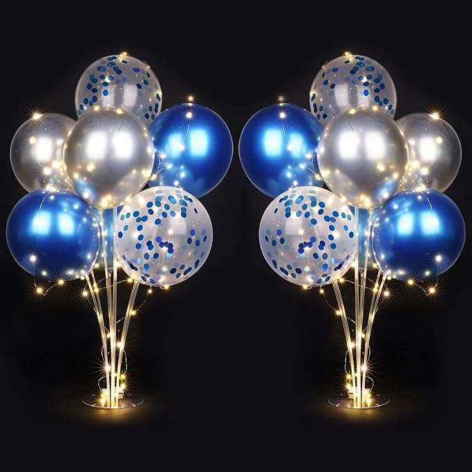 Ainiv 2 Set Table Balloon Stand Kit with Lights, Balloon Centerpieces for Tables Include 16 Latex Confetti Balloons, Christmas Centerpieces Tables Decorations for Birthday, Weddings, Anniversary