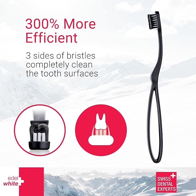 edel+white CleanCurl 3D Toothbrush - 3-Sided Toothbrush Ideal for Adults, Kids, Special Needs, Elderly - Soft Bristle Perfectly Cleans Teeth, Implants & Gum Line (Pack of 3)
