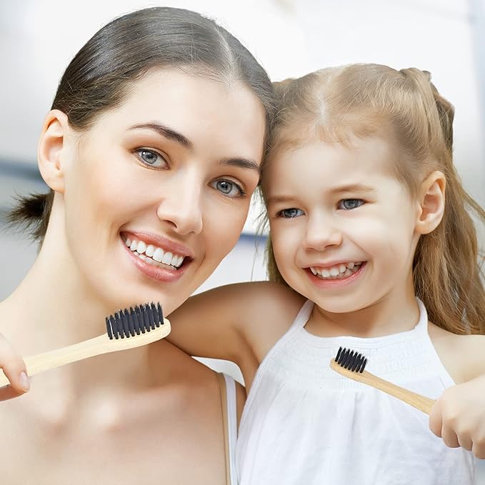 SEVENHEAD 10 PCS Bamboo Toothbrushes Soft Bristles Wooden Toothbrushes for Adult, Natural Biodegradable BPA Free Eco Friendly Toothbrushes Black White