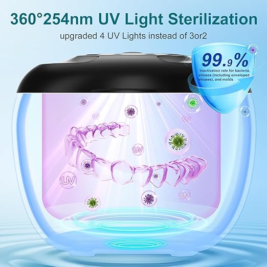 Ultrasonic Retainer Cleaner Machine, 200ML Ultrasonic Cleaning Pod with 4 Modes, Digital Timer for Denture Cleaner, Aligners, Mouth Guards, Braces, Jewelry & Toothbrush Heads