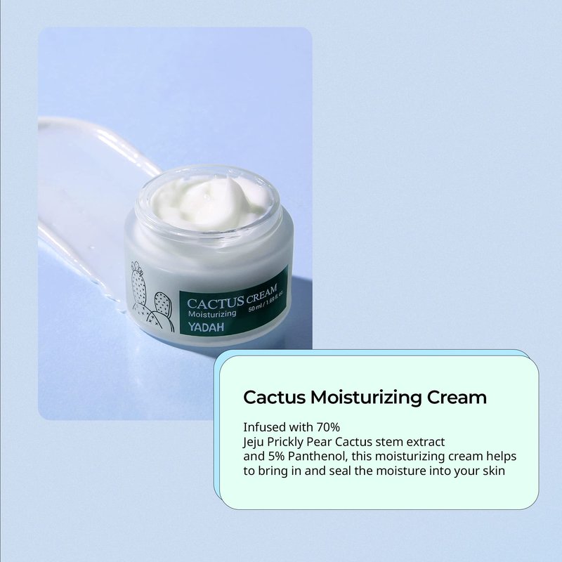 YADAH Cactus Cream 1.69 Fl.Oz. – Facial Hydrating Moisturizer Forming Moisture Barrier for Sensitive Dry Skin