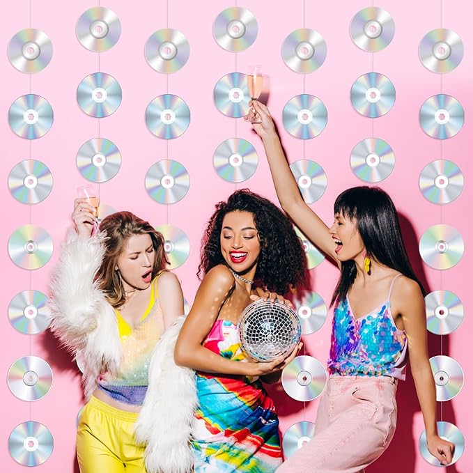Spakon 8 Packs 90's Party Decorations 90s Cd Paper Banner 90's Hanging Decor Y2k 2000s Paper Cutouts Retro Disco Garland for 1990s 2000s Theme Birthday Babyshower Party Supplies Decoration