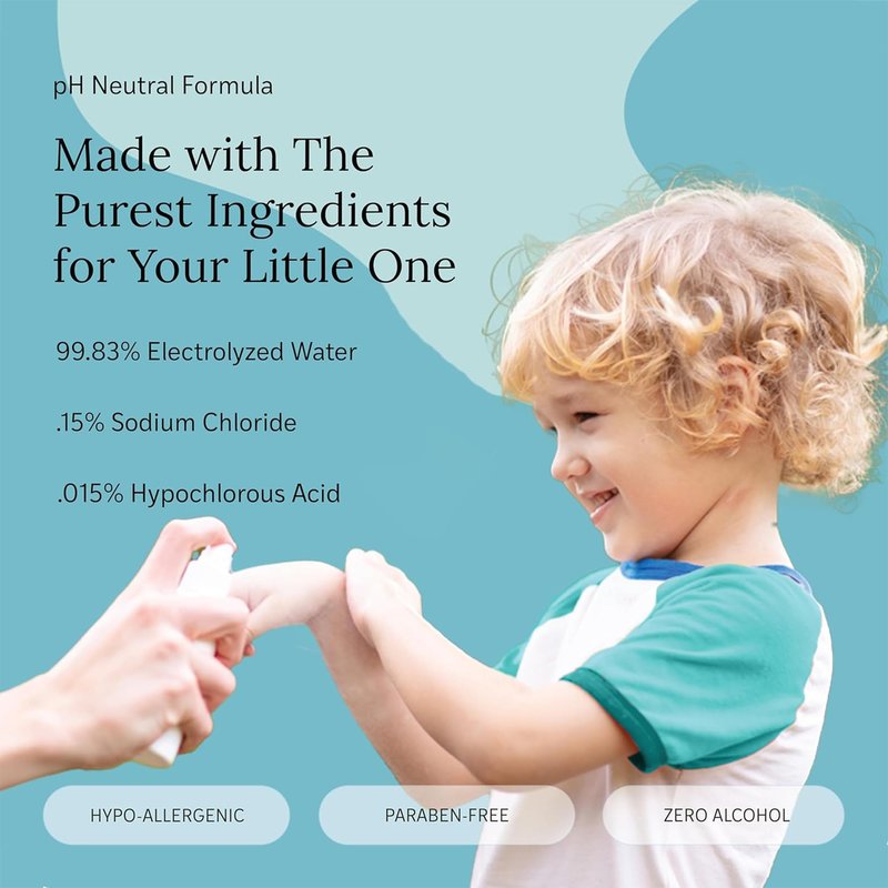 Littley Infant & Toddler Hand Cleanser | Alcohol-Free HOCl Spray for Delicate Skin | Fragrance-Free Formula | Gentle & Convenient Hand Mist | Portable Travel Size | 8 oz