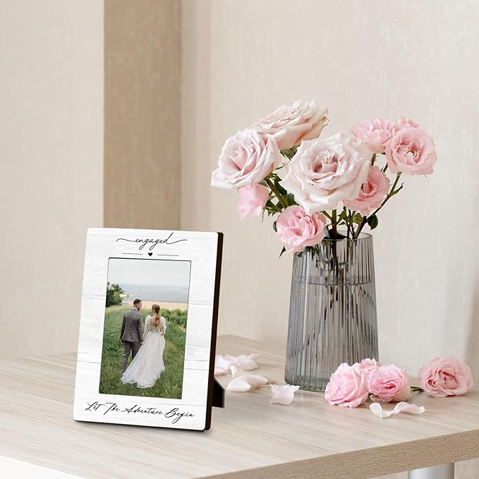 Engagement Couples Newlyweds Picture Frame 4x6, Engagement Gifts for Couples, Just Engaged Gift, Wedding Gifts for Newlyweds Bride Groom, Engaged Couple Picture Photo Frames for Desk Shelf Decor
