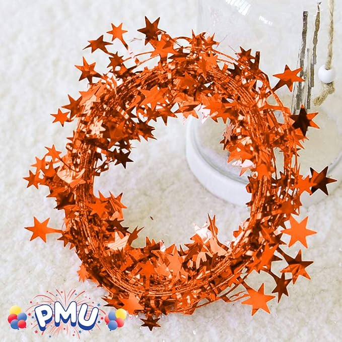 PMU 75 Ft Star Wire Shiny Garland Orange Star - Halloween, Christmas Party, Wedding, Birthday, Festive Home Decoration Ornament Orange Star (3pc-25Ft Each)