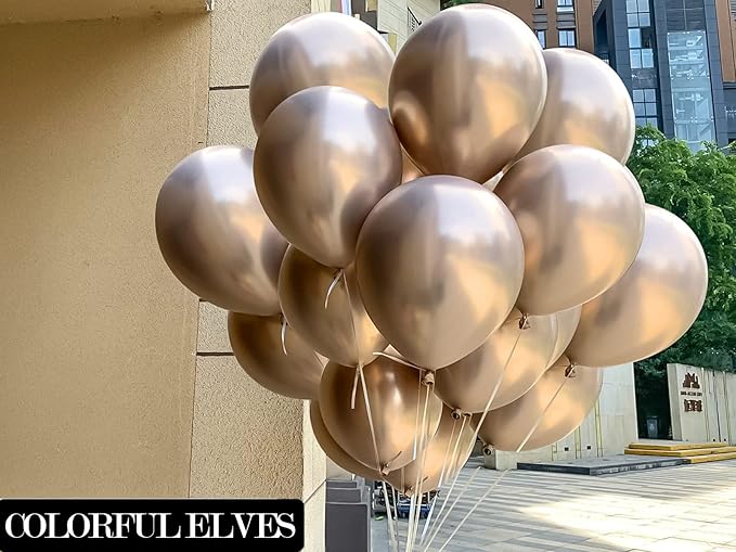 12 Inch 100Pcs Metallic Chrome Champagne Gold Balloons Latex Helium Shiny Thicken Balloon for Birthday Party Wedding Decorations