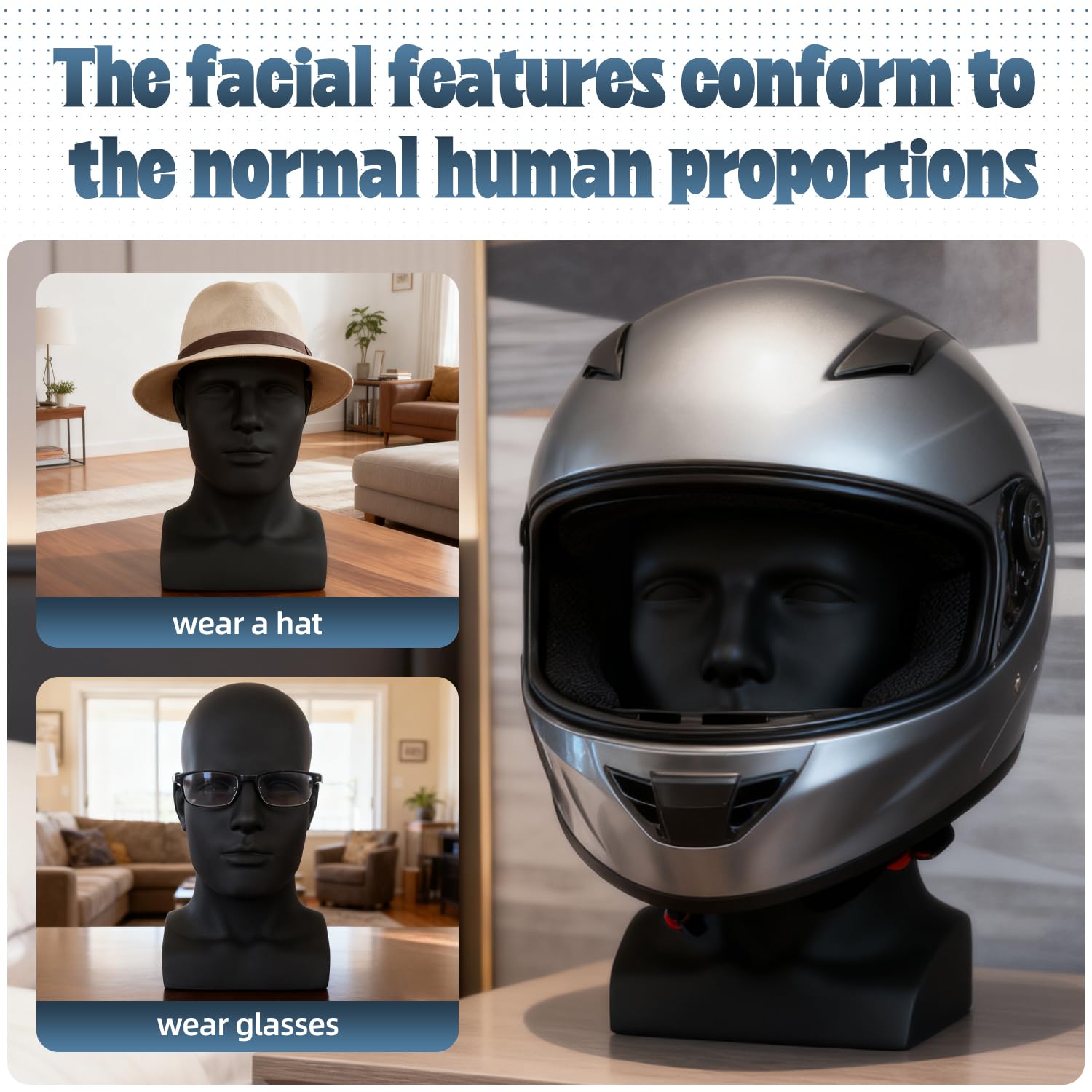 Male Mannequin Head, Metallic Gray Male Mannequin Head with Stand Professional Manikin Head, Bald Training Head for Display Wigs (Gray)