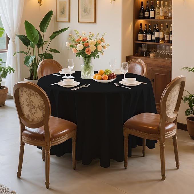 6 Pack Premium Black Plastic Table Cloth -96 Inch Round Tablecloth, Disposable Tablecloth Plastic Table Cover for Parties (6, Black, 96" Round)