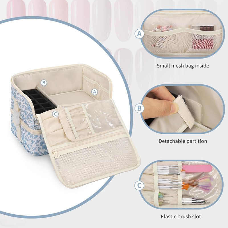 OCHEAL Nail Polish Organizer, Holds Nail Lamp and 45+ Bottles,3 Usage Modes Detachable Nail Storage Bag Travel Nail Tech Case Holds Nail Kit Stuff Manicure Tools -Floral
