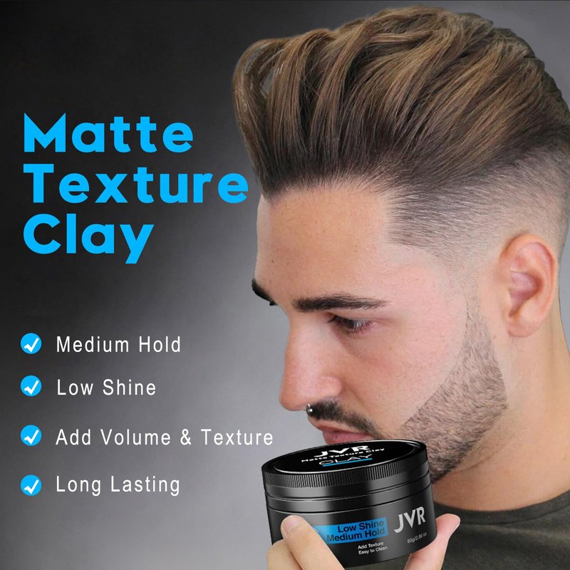 JVR Hair Clay for Men and Women, Medium Hold Matte Finish Hair Clay, Texturizing Clay Hair Product Men with Natural and Organic Ingredients, Easy To Wash Out, For All Hairstyles Cream (2.86 oz)