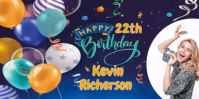 Happy Birthday Custom Vinyl Banner with Your Photos, Personalized Birthday Banner Sign for Children Newborn Baby Kids Celebration Backdrops Party Supplies Favors Props (Style-10, 8ft x 4ft)