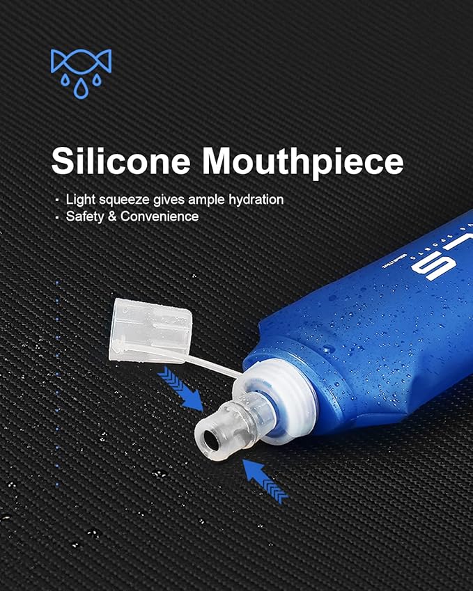 Folding Soft Flask Portable Collapsible Running Lightweight Water Bottle for Outdoor Sports,Travel with Mouthpeice Cover