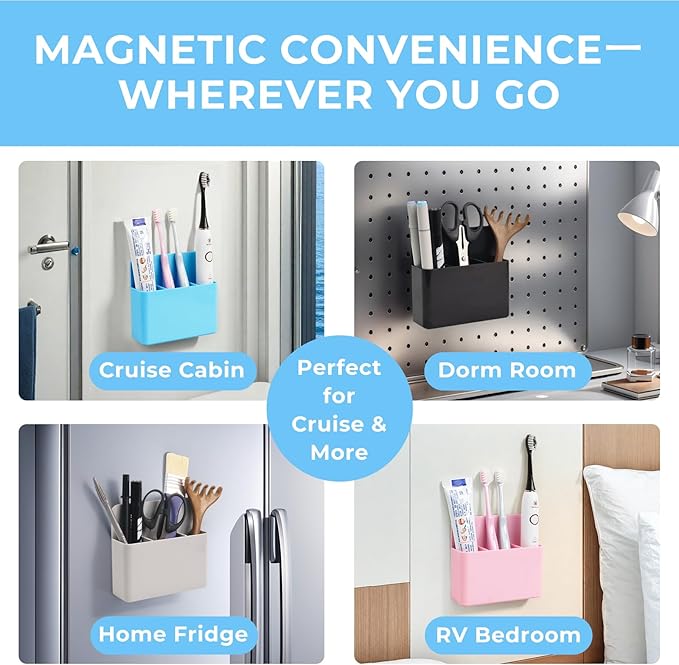 Cruise Essentials 2026 – Magnetic Toothbrush Holder for Cruise Ship Cabin, Wall-Mounted Cruise Bathroom Organizer, Travel Toothbrush Holder for Caribbean Cruise & Alaskan Cruise Must Haves （Black）