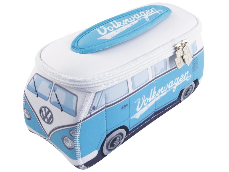 BRISA VW Collection - Volkswagen Neoprene Universal Makeup Cosmetics Toiletry Travel Pharmacy Bag in T1 Bus Design (Turquoise) (Large (11.8 x 5.5 x 4.7 inches))