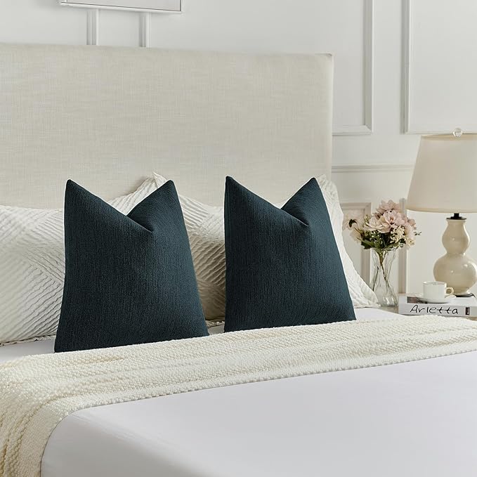 FUTEI Navy Blue Chenille Decorative Throw Pillow Covers 12x20 Inch Set of 2,Soft Cozy Faux Linen Textured Lumbar Pillow Cases,Farmhouse Home Decor for Couch Living Room