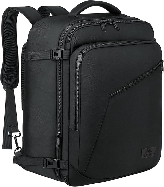 MATEIN 45L Travel Backpack, Large Carry on Backpack for Men Women, Water Resistant Lightweight Expandable Daypack, Business Weekender Backpacks, Gifts for People who Travel, Black