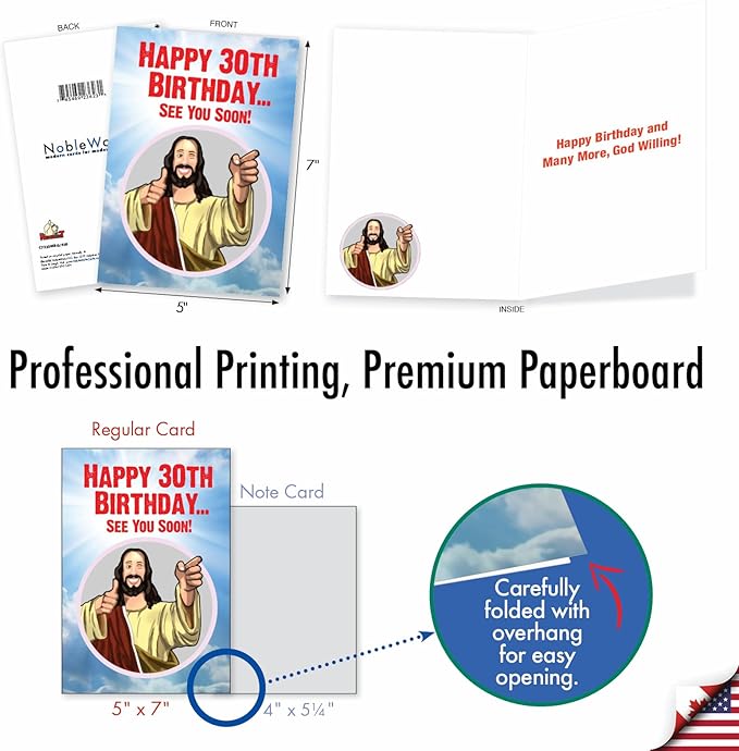NobleWorks - Funny 30th Birthday Greeting Card - Joking God Humor Milestone, 30 Years Happy Bday Notecard with Envelope (1 Card) - See You Soon 30 C7235MBG