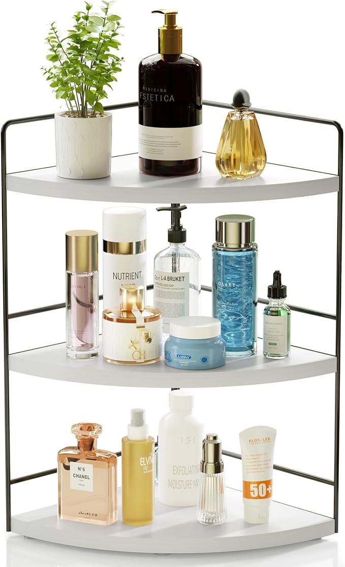 ZGO 3-Tier Bathroom Organizer - Countertop & Corner Organizer, Makeup & Skincare Storage, Kitchen Counter Shelf - White