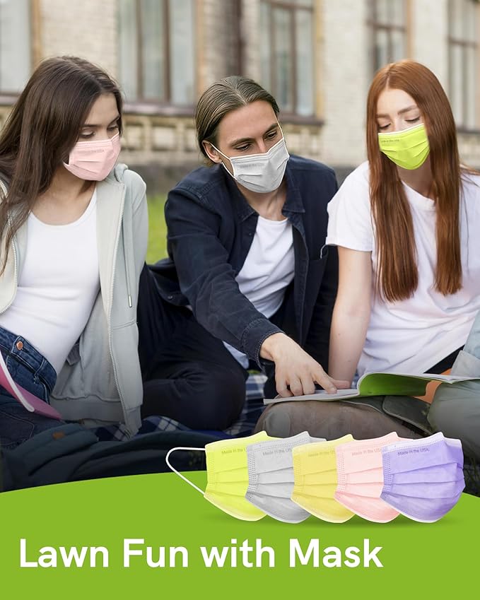 FriCARE Disposable Face Masks, 3-Ply ASTM Level 3 Medical Grade, Breathable & Comfortable for Adult Daily Work/Sun Protection, 50 Pack Neon Pixel