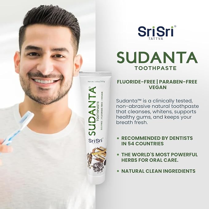 Sri Sri Tattva Sudanta Herbal Toothpaste – SLS Free & Fluoride Free Natural Ayurvedic Toothpaste for Strong Teeth, Healthy Gums & Oral Care – 200 g Pack of 3