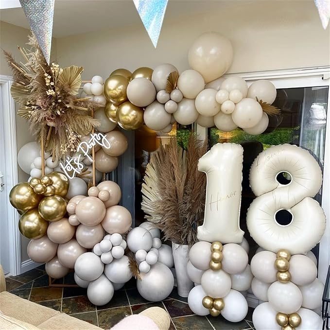 80th Birthday Balloons Cream for Women, 40 Inch Giant Beige Foil Number 80 Balloons Self Inflating, Ivory White Sand Digit 8 & 0 Helium Balloons for Men 80th Anniversary Party Decorations Supplies