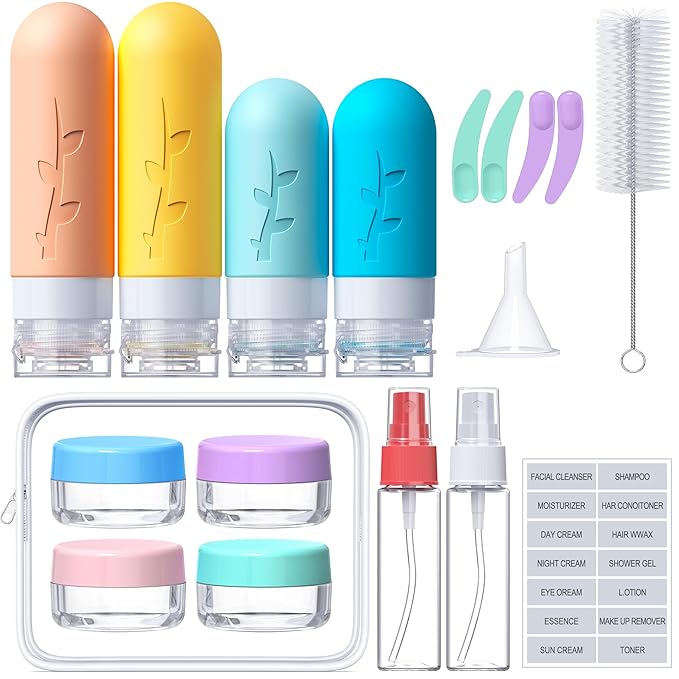 18pack Travel Bottles for Toiletries:Silicone TSA Approved-Containers for Toiletries,Leak Proof Refillable Liqus Shampoo And Conditioner Essentials toiletry Bottles