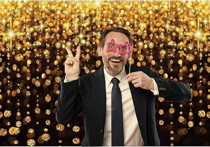 CHAIYA 7x5ft Gold Glitter Backdrop Curtain Black Gold Bokeh Photo Booth Background for Prom Graduation, Wedding, Bridal Shower, New Years Eve, New Year Party Backdrop