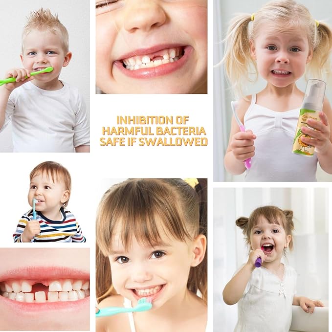 Foam Toothpaste Kids 2PCS, Toddler Toothpaste Cavity Protection, Clean and Whitening, 360ºCare, Portable, Kids Foam Toothpaste with Fluoride for Electric & U-Shape Toothbrushes (Orange)
