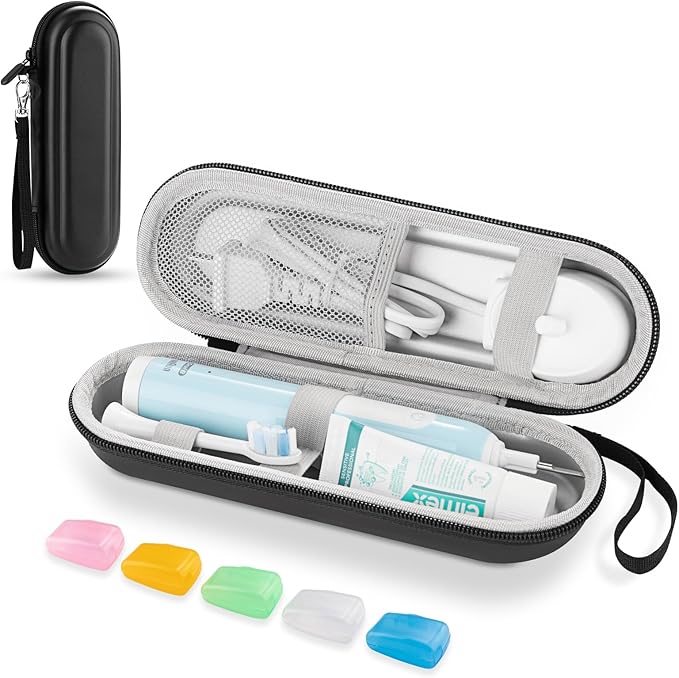 Toothbrush Travel Case for Oral B/Oral-B Pro 1000 1500 5000 7000 & Philips Sonicare 4100 1100 5300 5100 6100/iO Electric Toothbrush, Hard Protective Storage Bag (Black case with toothbrush cap)