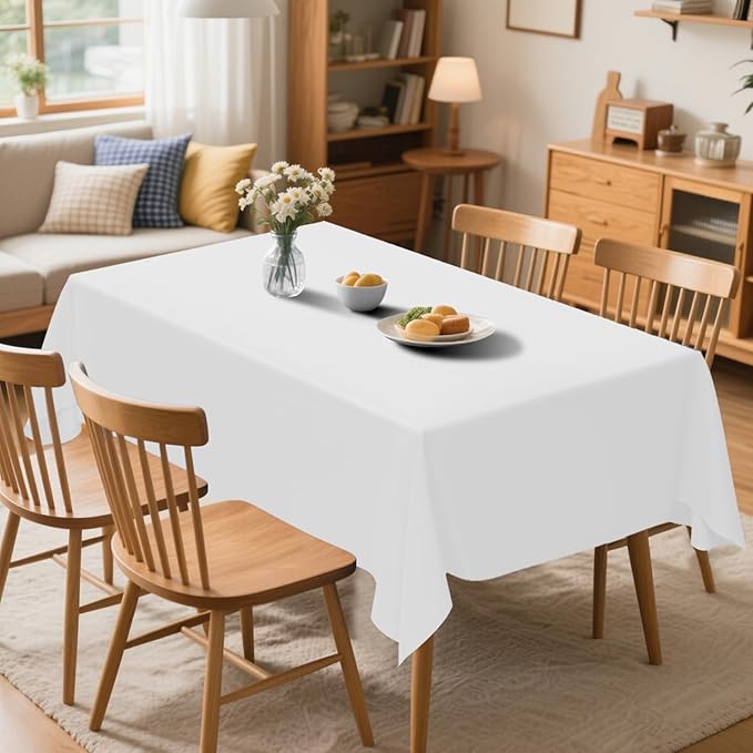 12 Pack Premium White Plastic Table Cloth -70 X 120 Inch Rectangle Tablecloth, Disposable Tablecloth Plastic Table Cover for Parties (12, White, 70" X 120" Rectangle)